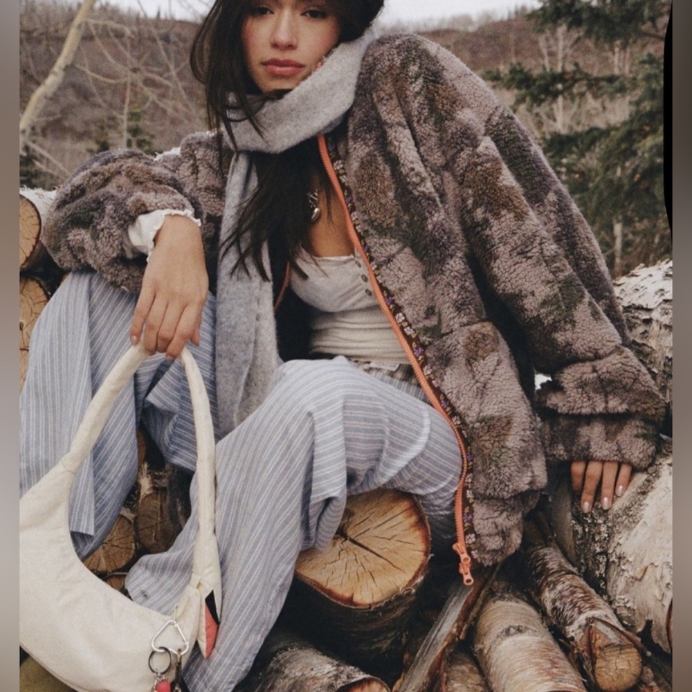 BDG Sherpa Jacket with Gray and Orange Camo Details